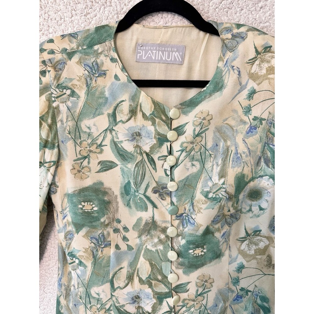 VTG Platinum Dorothy Schoelen Jacket Blazer Top Womens Green Floral - Picture 3 of 12